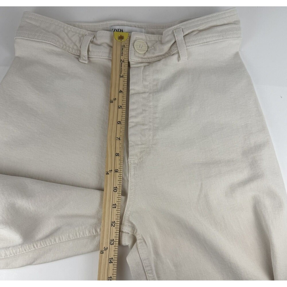 Zara Marine Straight Cream Denim Jeans Raw Hem Wide Leg Size 8 28” Inseam - Picture 12 of 12
